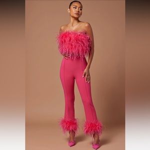 Anya Feathered Pant - Hot Pink